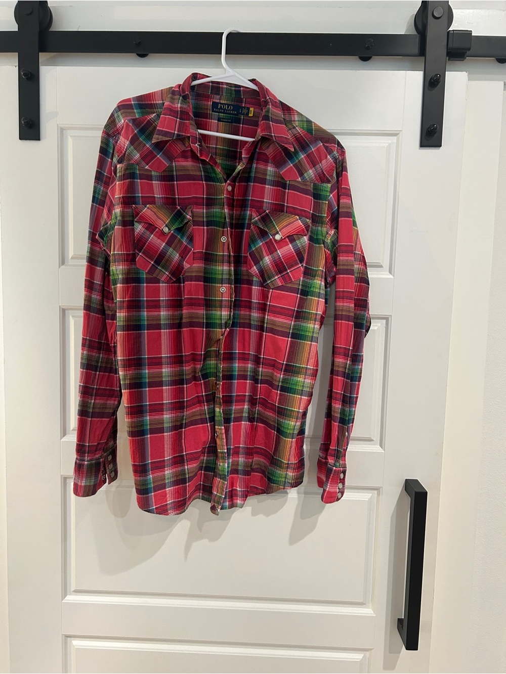 Ralph Lauren Red Green Plaid Classic Fit pearl snap